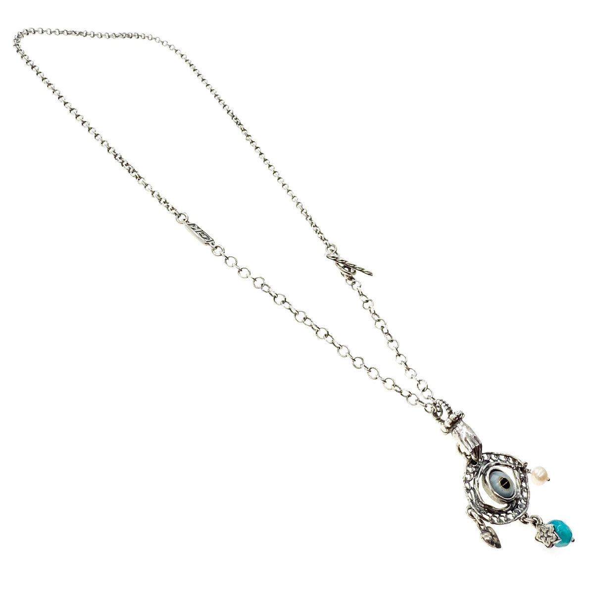 Eye Love You Blue Eye Agate Pearl Necklace – Sterling Silver – Gem Kingdom