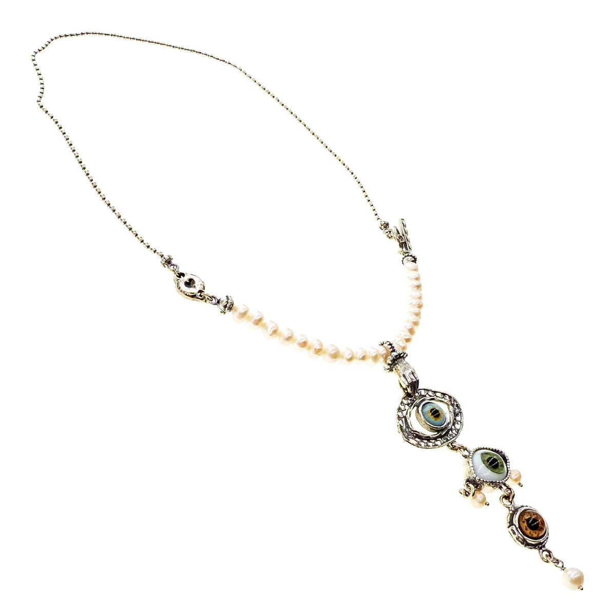 Eye Love You Multi Eye Pearl Necklace – Sterling Silver – Gem Kingdom