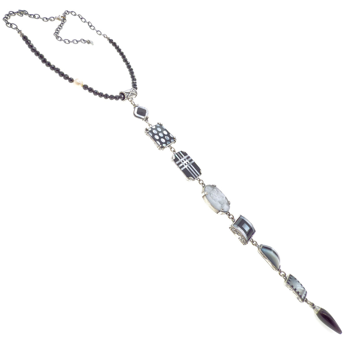 Black And White Geometric Y-Necklace – Sterling Silver – Gem Kingdom