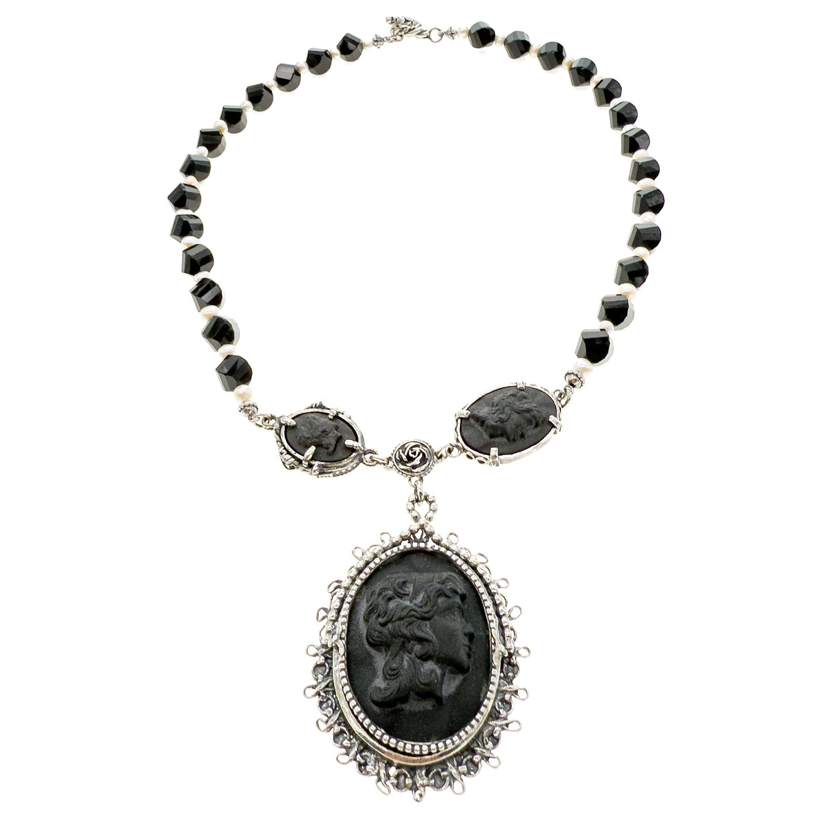 Black Cameo Necklace – Sterling Silver – Gem Kingdom