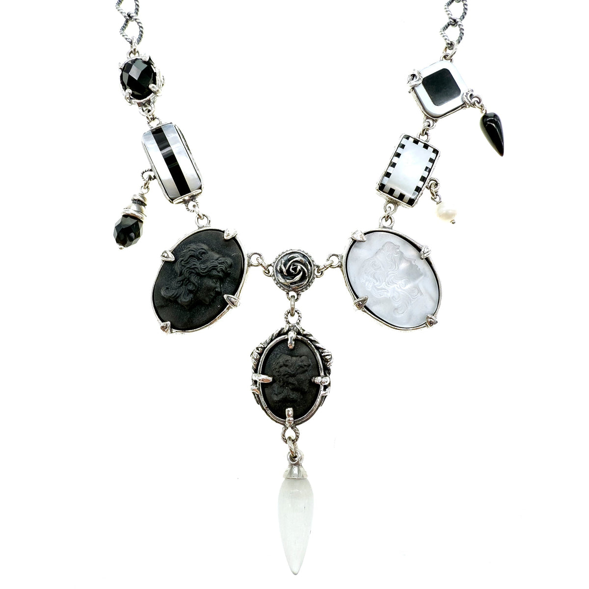 Black And White Cameo Necklace – Sterling Silver – Gem Kingdom