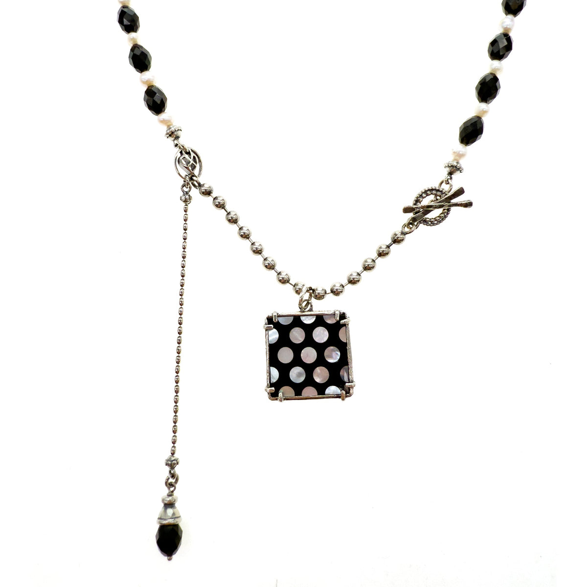 Black And White Polka Dot Necklace – Sterling Silver – Gem Kingdom