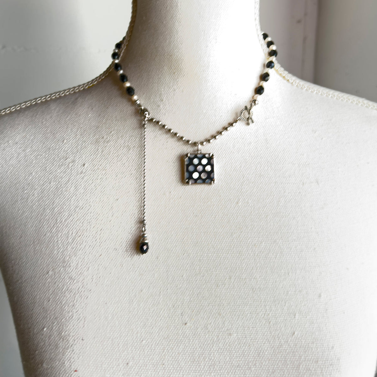 Black And White Polka Dot Necklace – Sterling Silver – Gem Kingdom