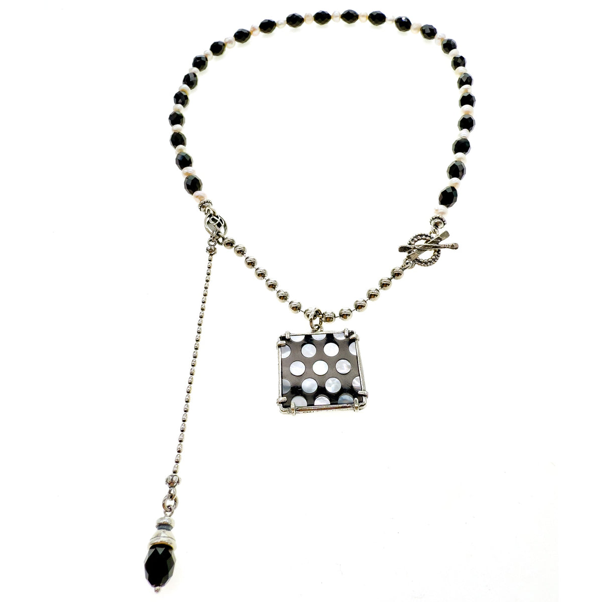 Black And White Polka Dot Necklace – Sterling Silver – Gem Kingdom
