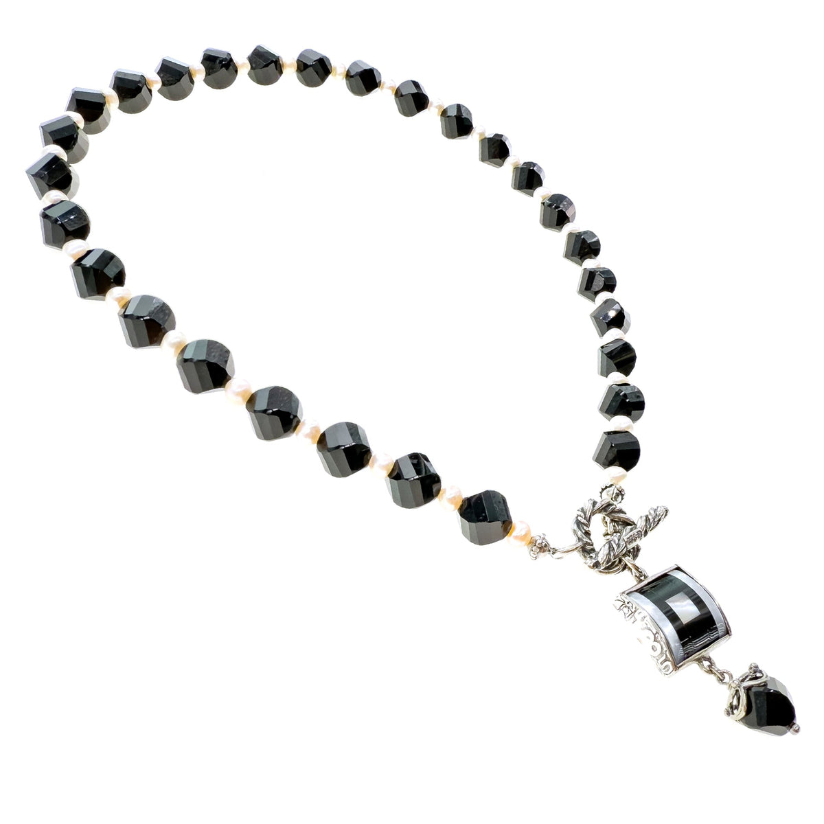 Black And White Square Inlay Necklace – Sterling Silver – Gem Kingdom
