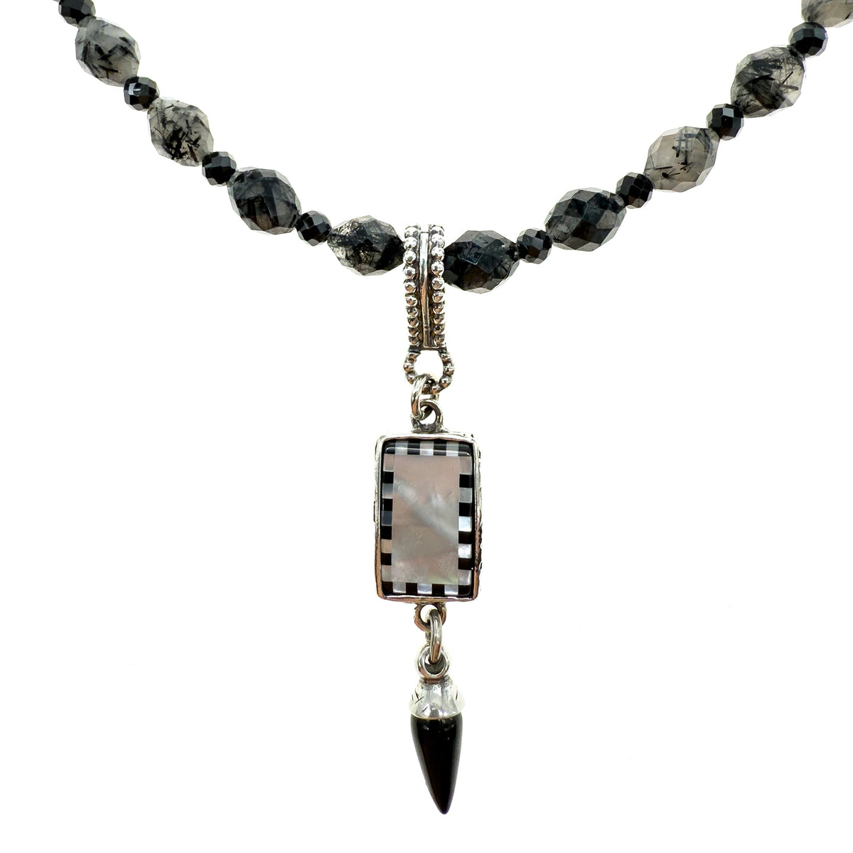 Black And White Rutilated Quartz Necklace – Sterling Silver – Gem Kingdom