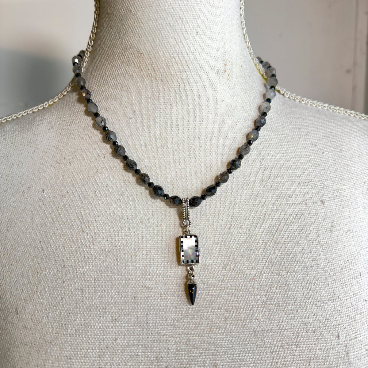 Black And White Rutilated Quartz Necklace – Sterling Silver – Gem Kingdom