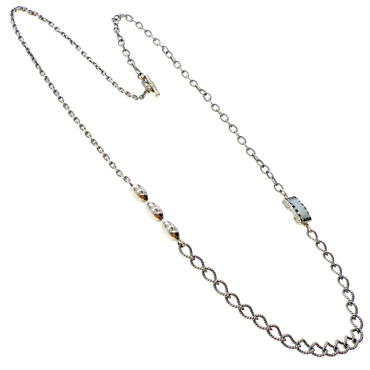 Zwart-Witte Inleg Schakelketting – Sterling Zilver – Gem Kingdom