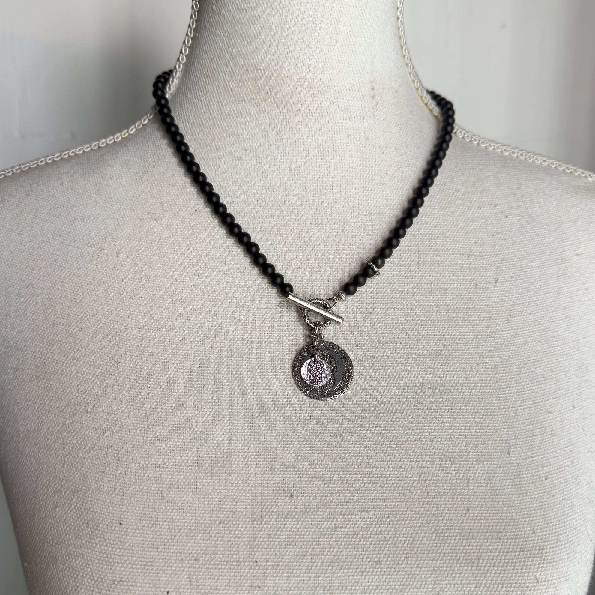 Black Onyx Sugar Skull Coin Necklace – Sterling Silver – Gem Kingdom
