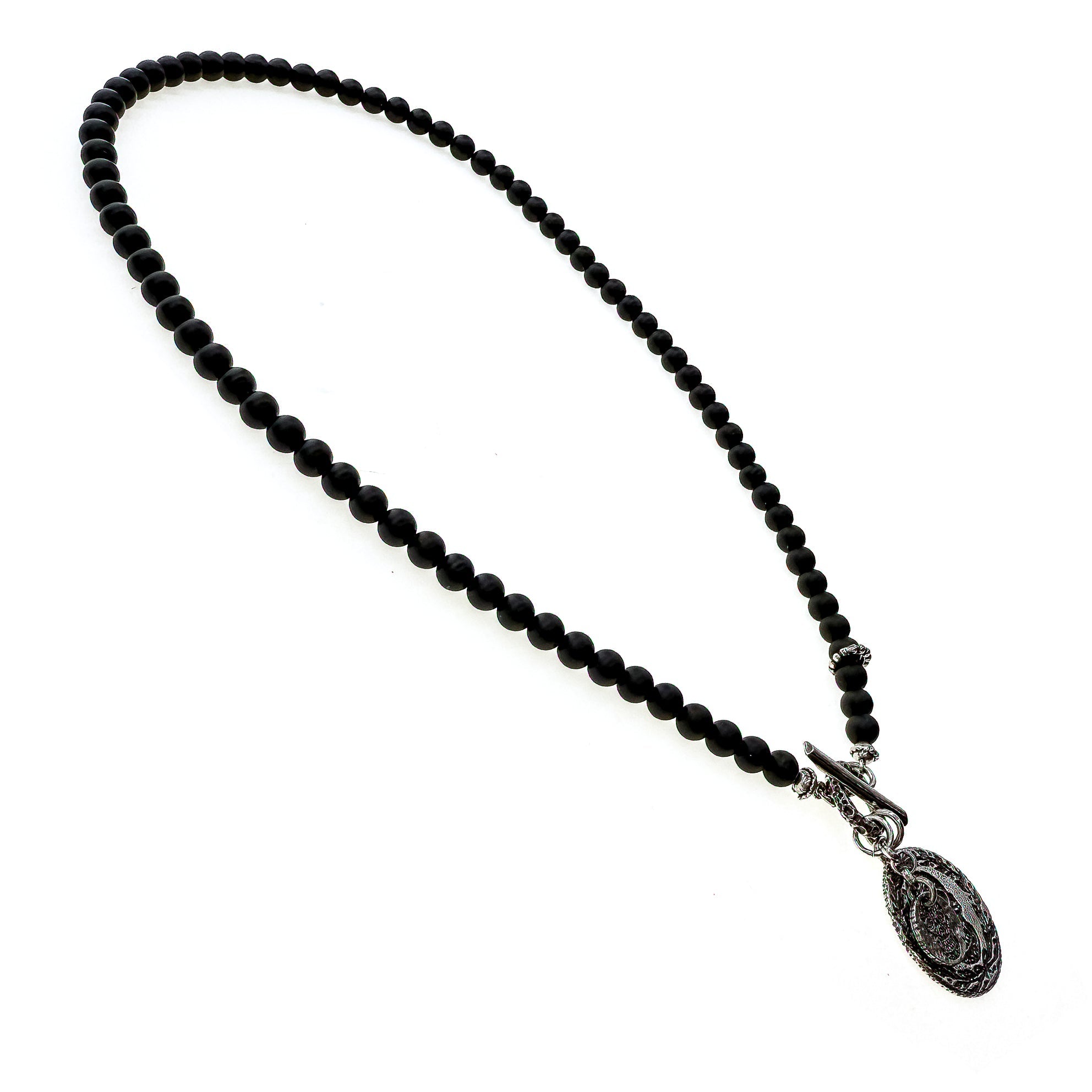 Black Onyx Sugar Skull Coin Necklace