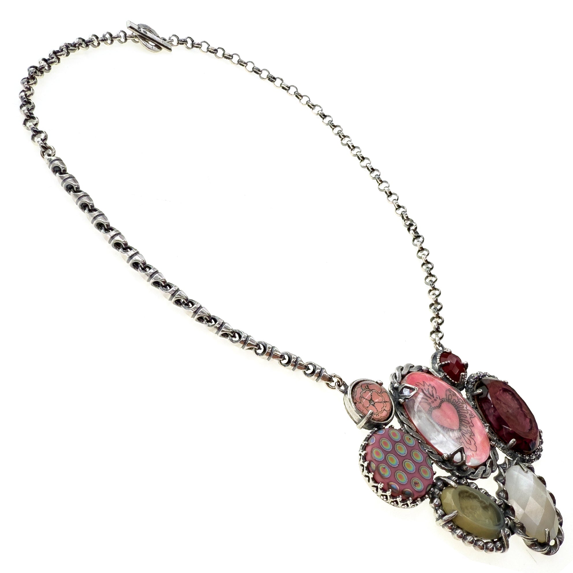 Pink Sacred Heart Cluster Necklace – Sterling Silver – Gem Kingdom