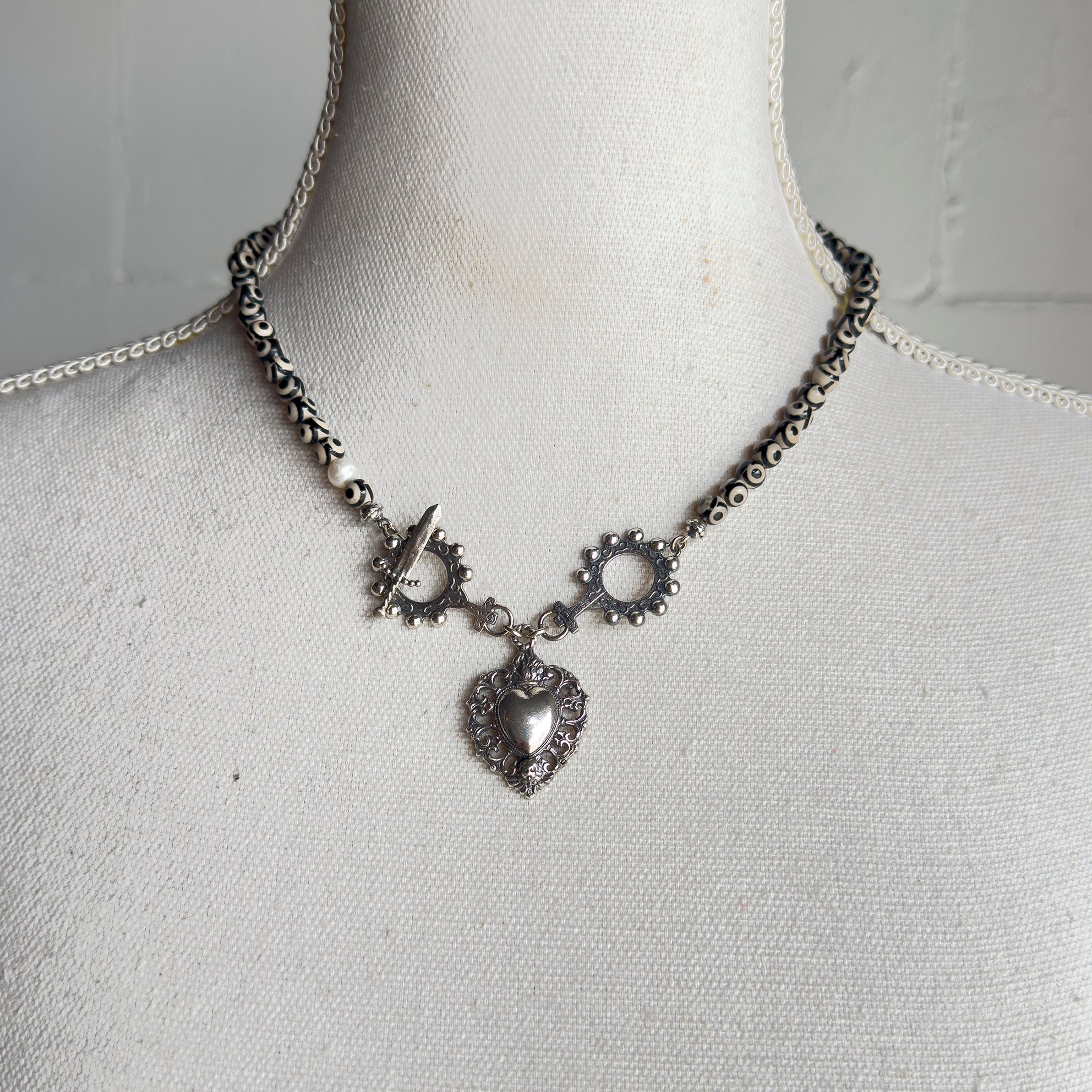 Sacred Heart Beaded Necklace – Sterling Silver – Gem Kingdom