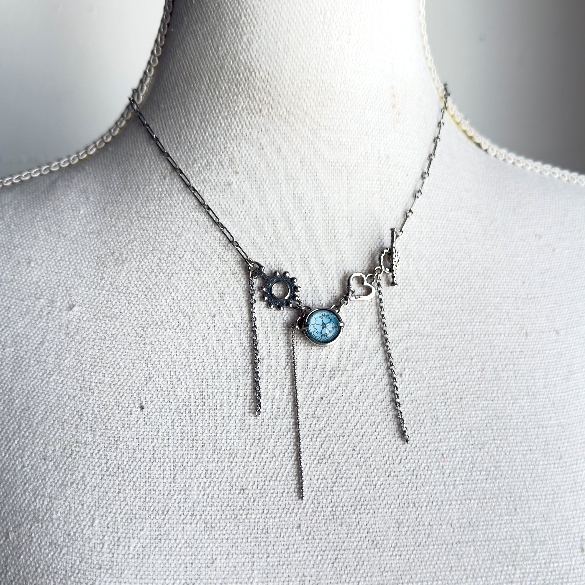 Blue Intaglio Fringe Necklace – Sterling Silver – Gem Kingdom