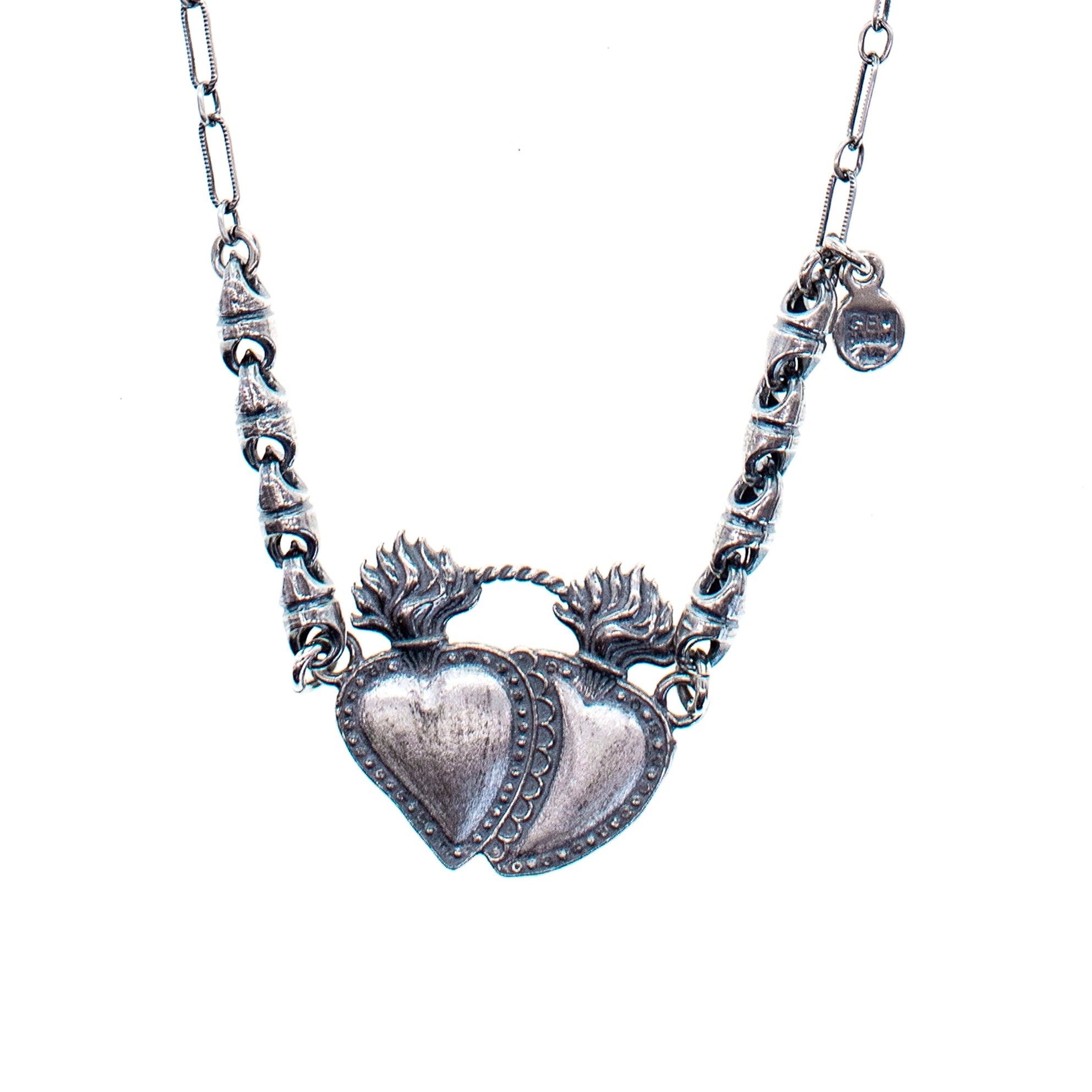 Double Sacred Heart Necklace – Sterling Silver – Gem Kingdom
