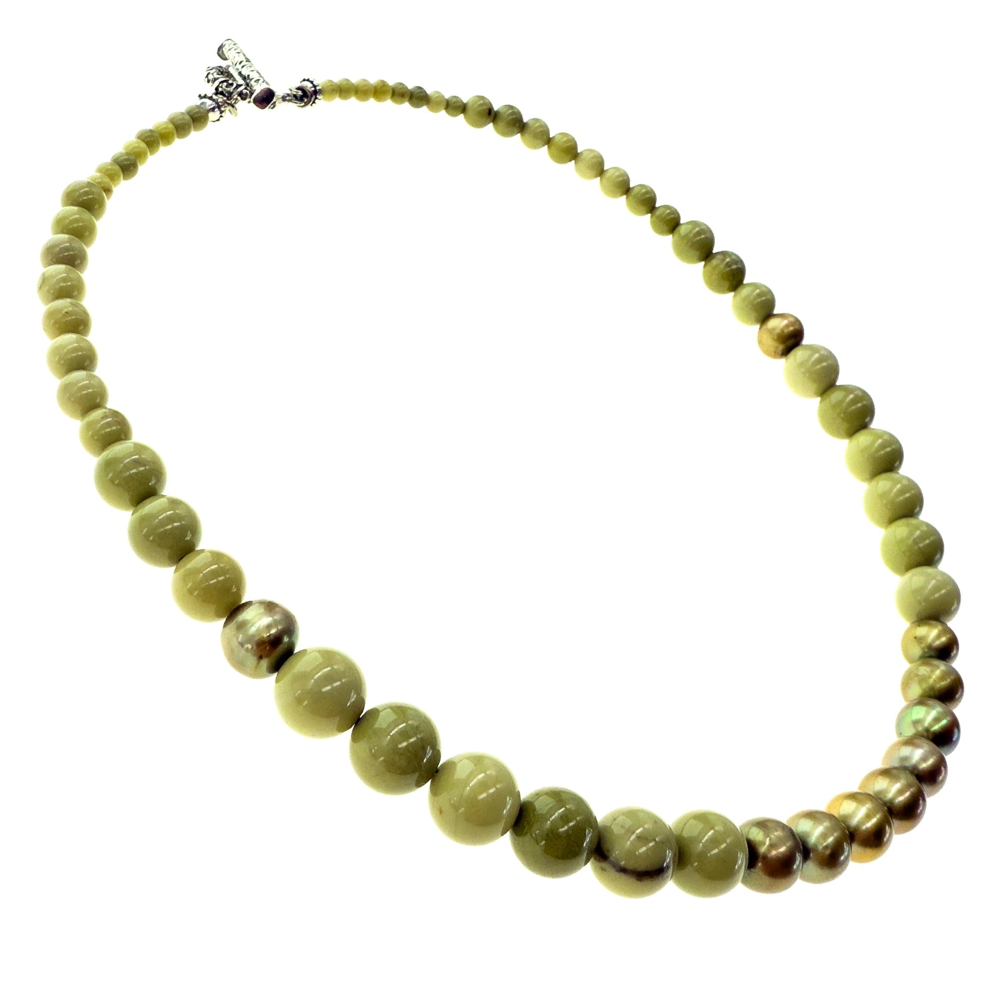 Matcha Green Agate Pearl Necklace – Sterling Silver – Gem Kingdom
