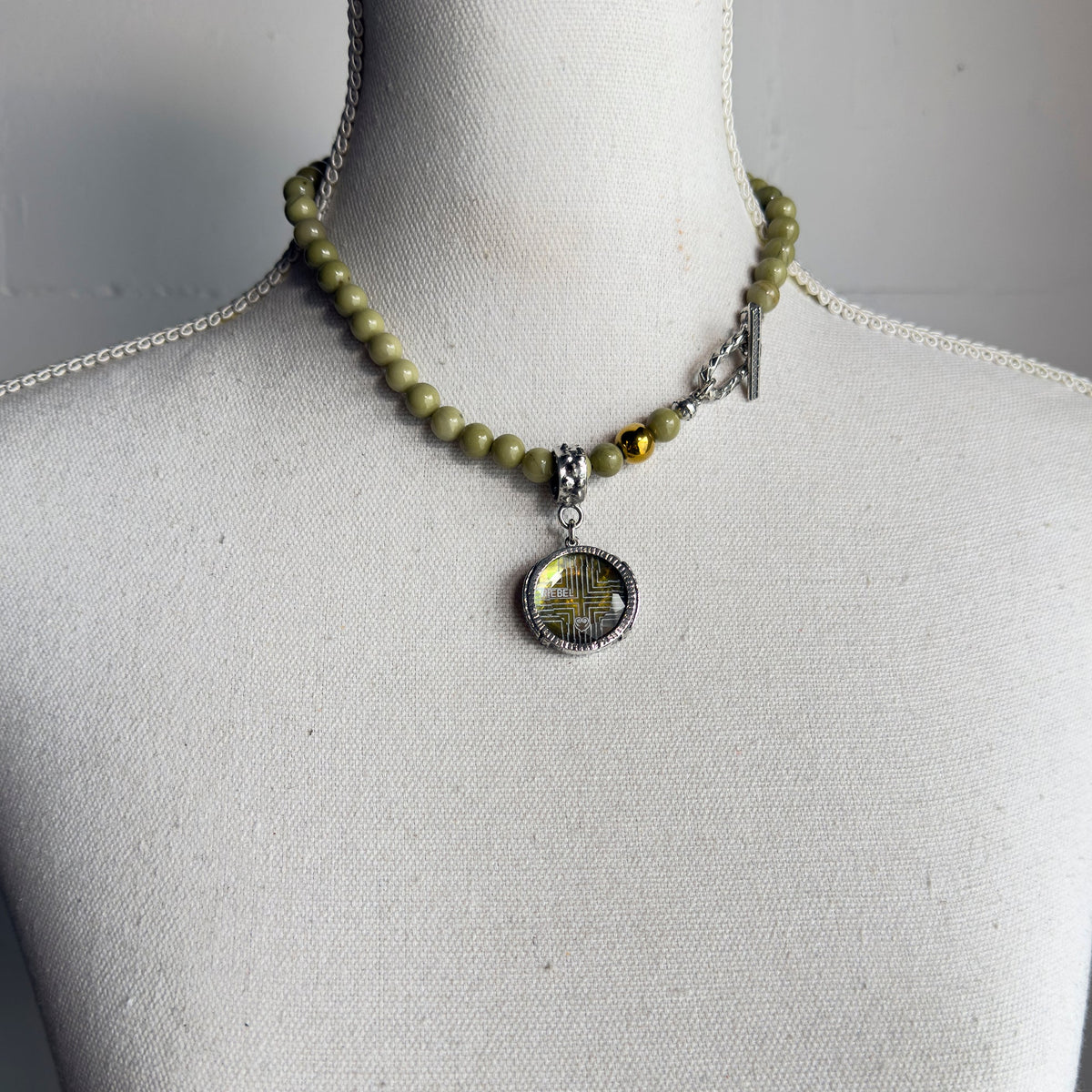 Rebel Rebel Matcha Green Beaded Necklace – Sterling Silver – Gem Kingdom