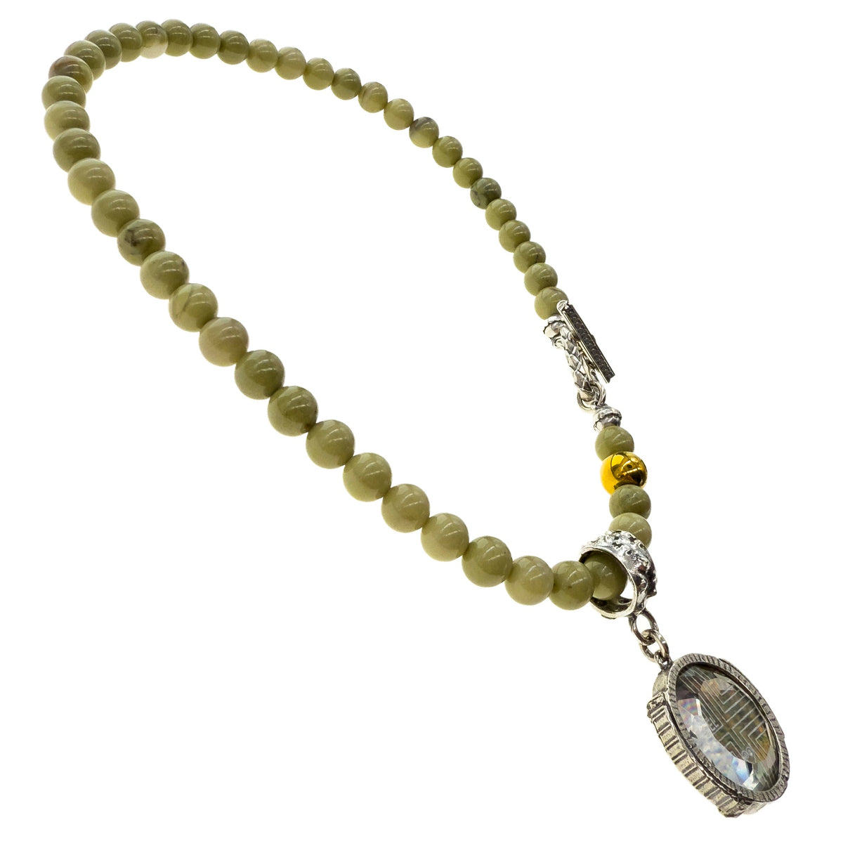 Rebel Rebel Matcha Green Beaded Necklace – Sterling Silver – Gem Kingdom
