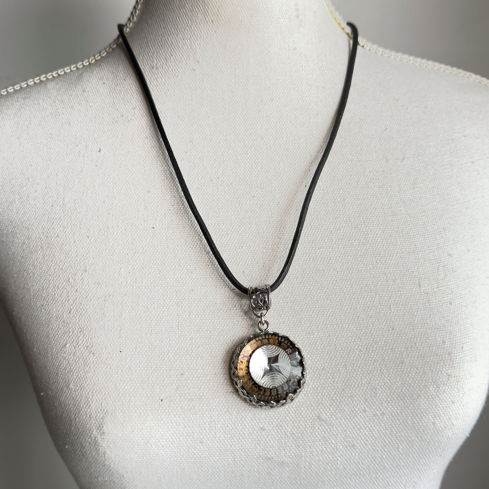 Rebel Rebel Brown Engraved Glass Crystal Necklace – Sterling Silver – Gem Kingdom
