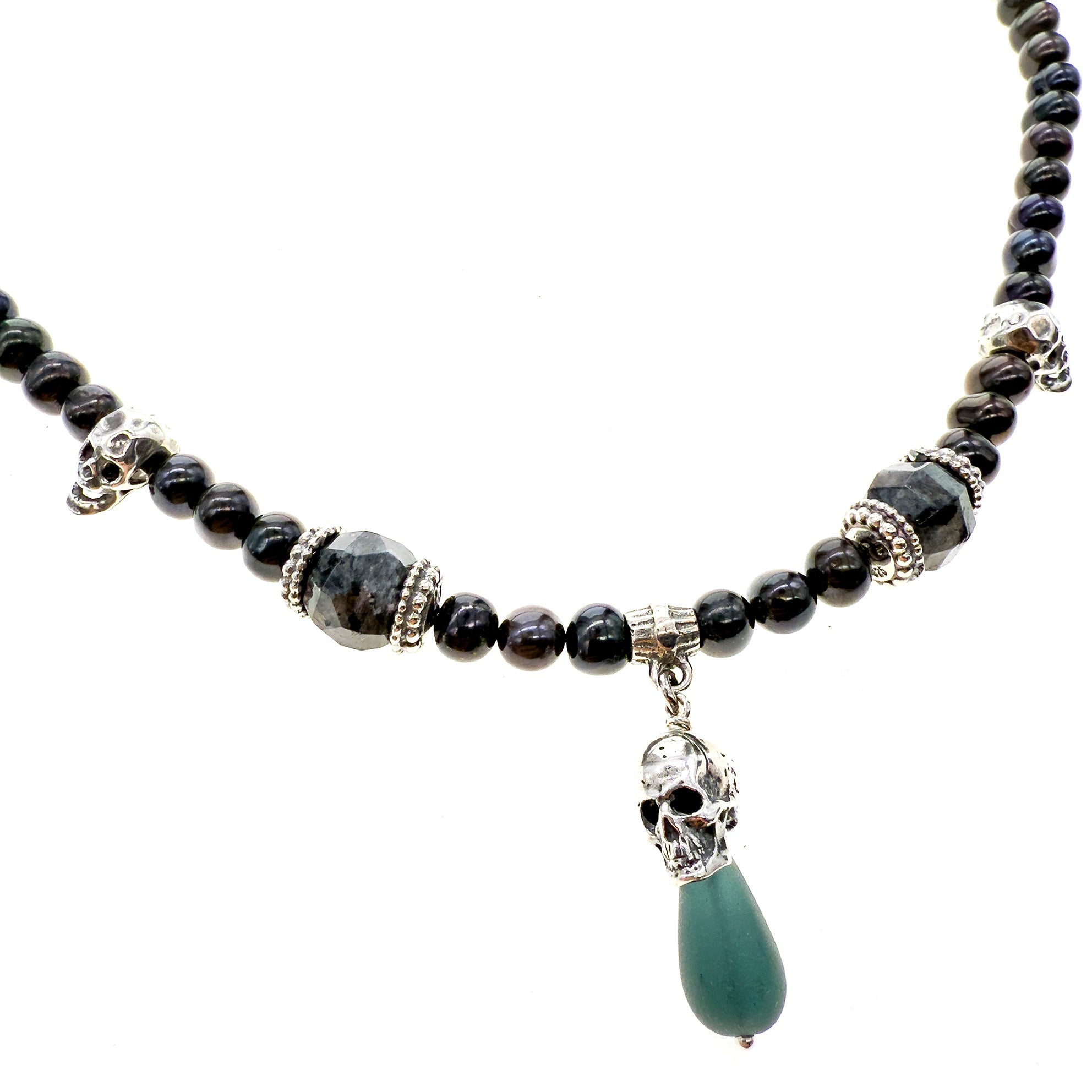 Skull & Beaded Necklace – Sterling Silver – Gem Kingdom