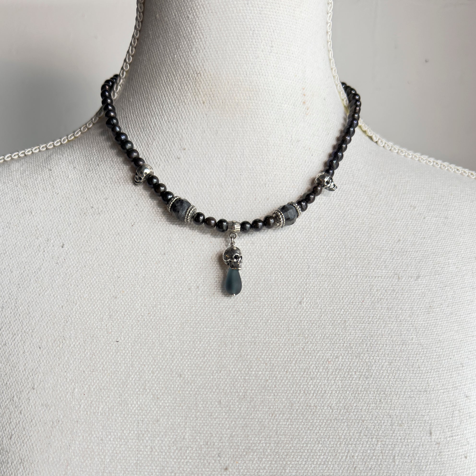 Skull & Beaded Necklace – Sterling Silver – Gem Kingdom