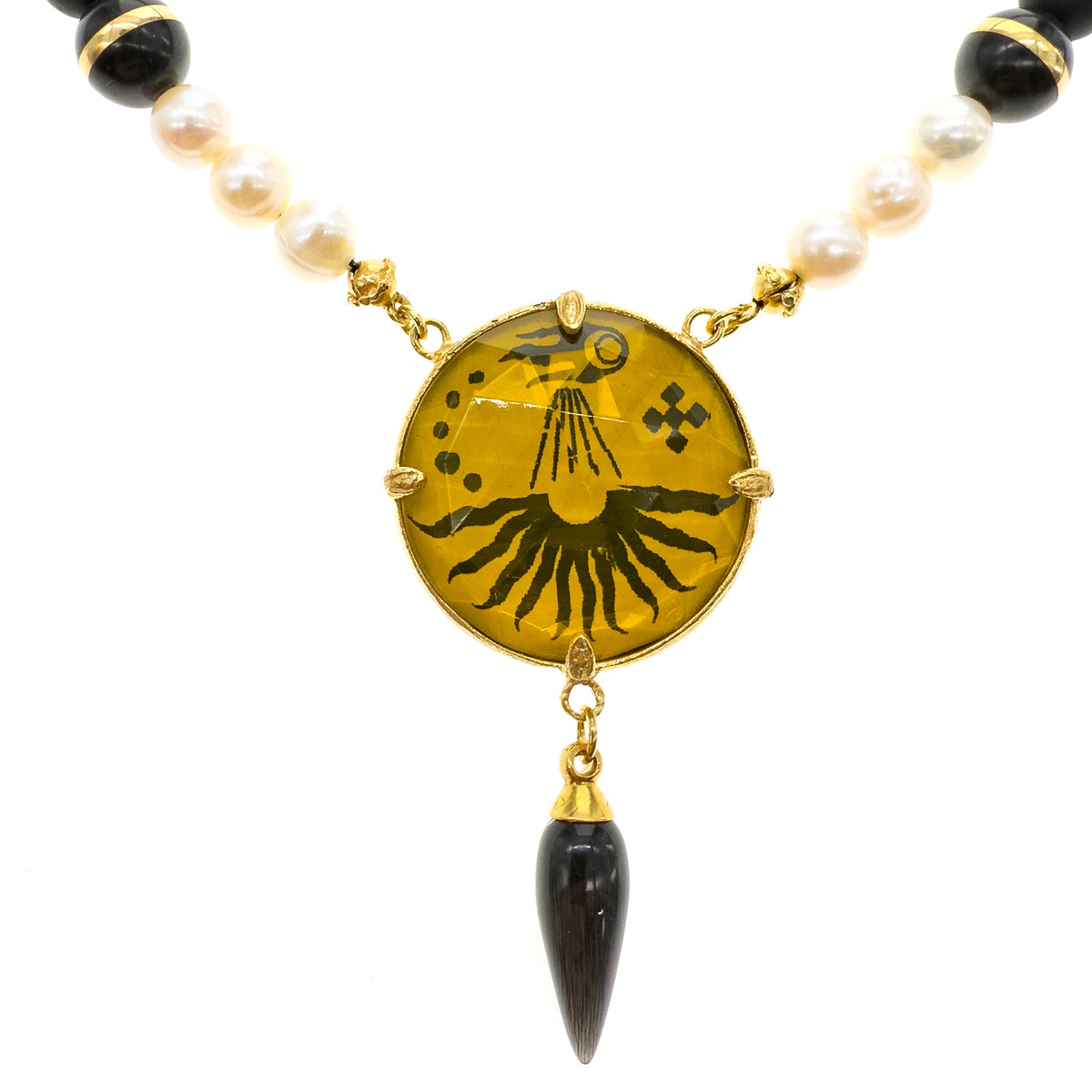 Black And Yellow Crystal Necklace – Gold Plated – Gem Kingdom