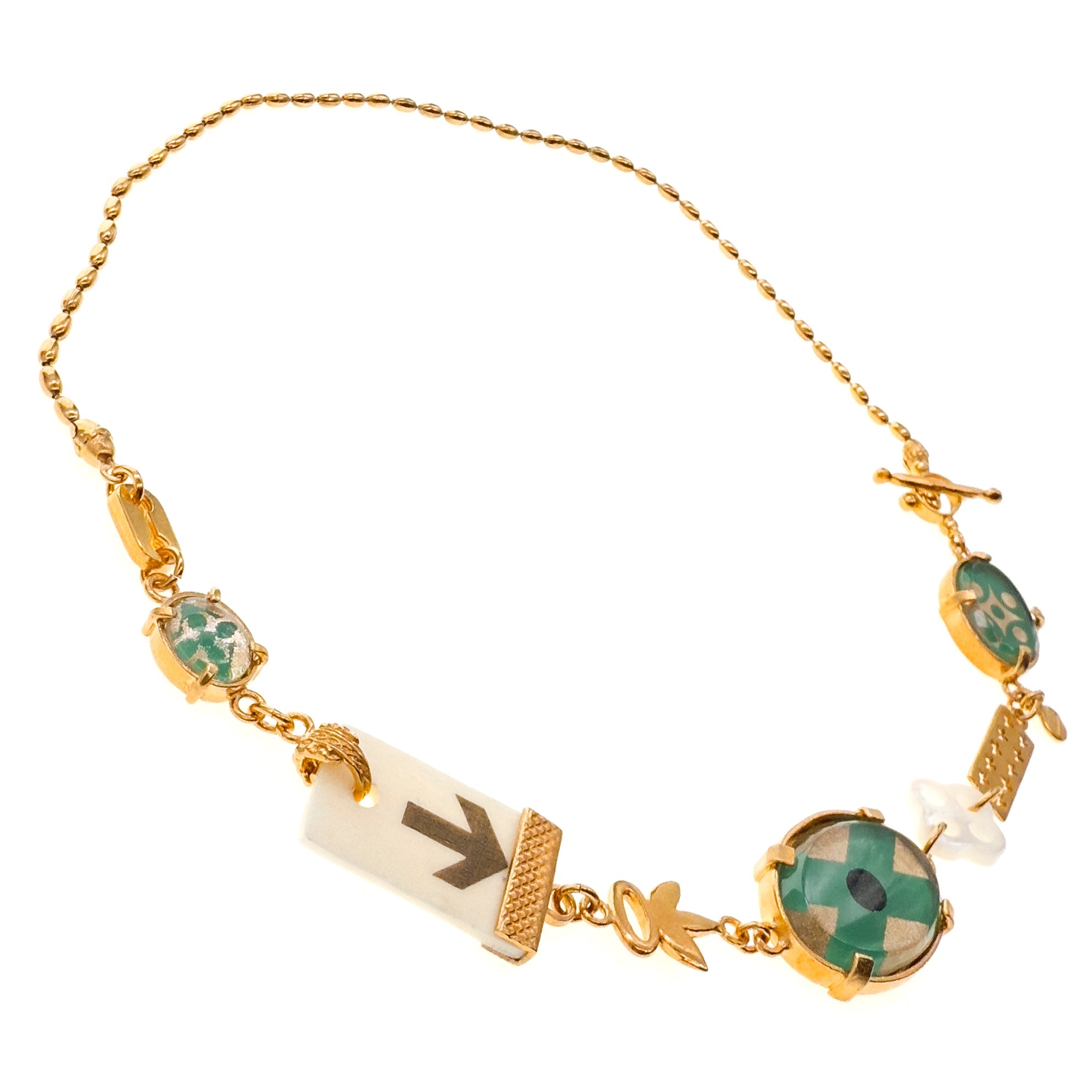 Green Intaglio Charm Collar Necklace