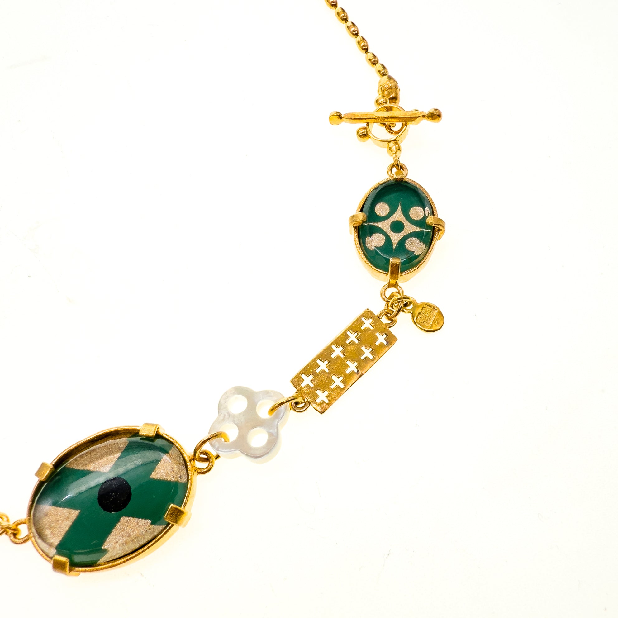 Green Intaglio Charm Collar Necklace