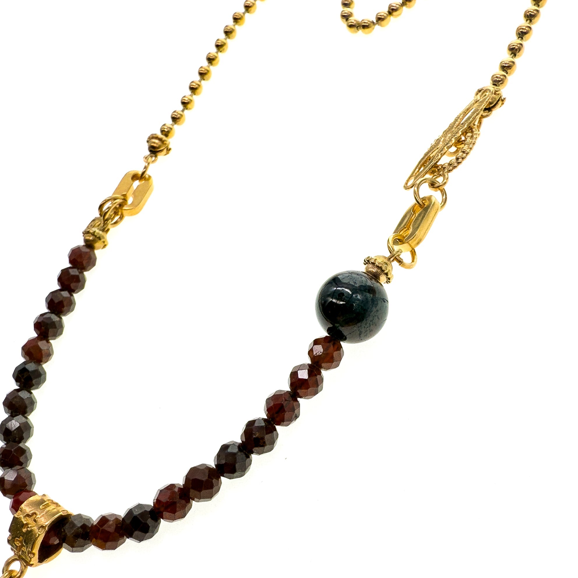 Pink Intaglio Garnet Bead Necklace – Gold Plated – Gem Kingdom