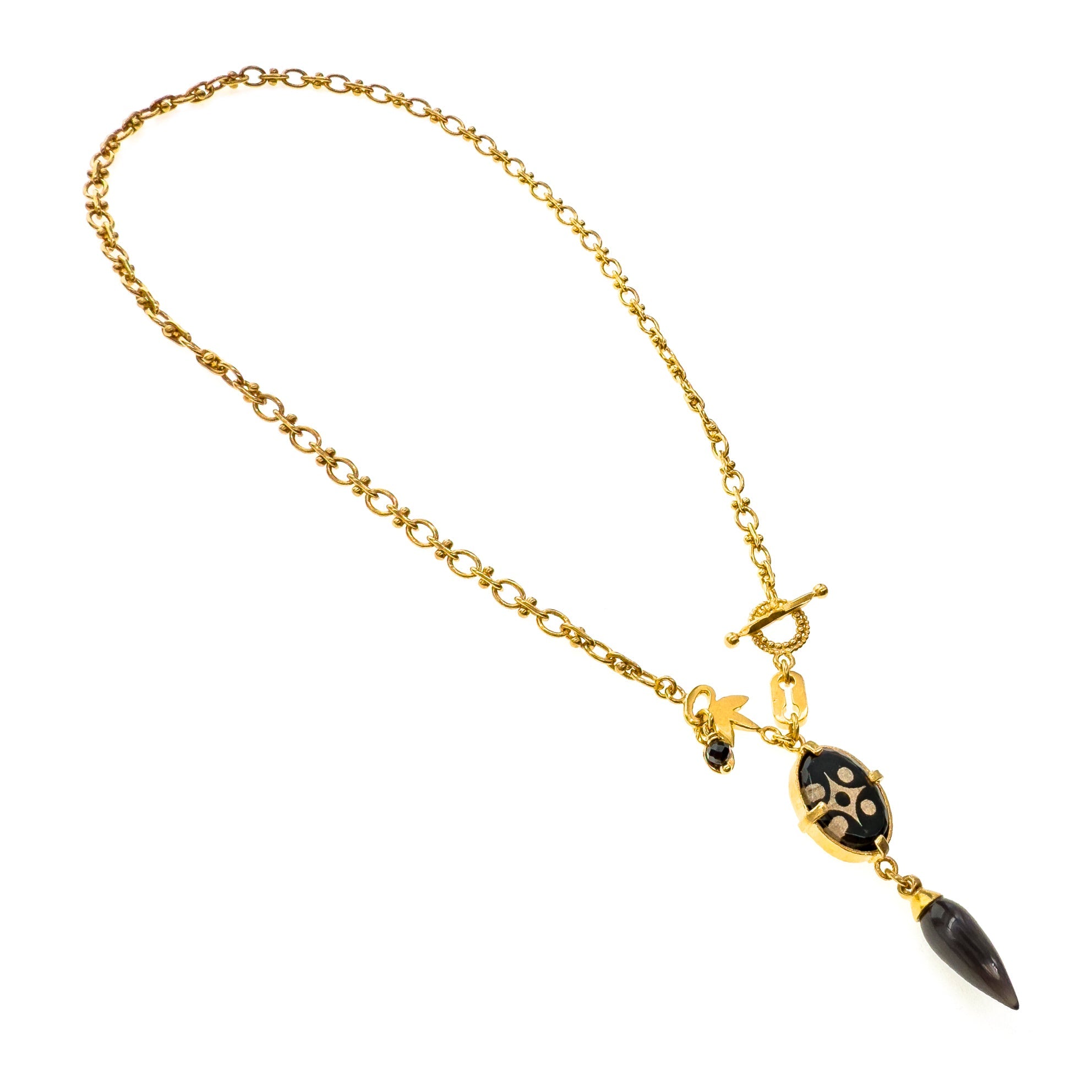 Black Intaglio Pendant Textured Link Necklace