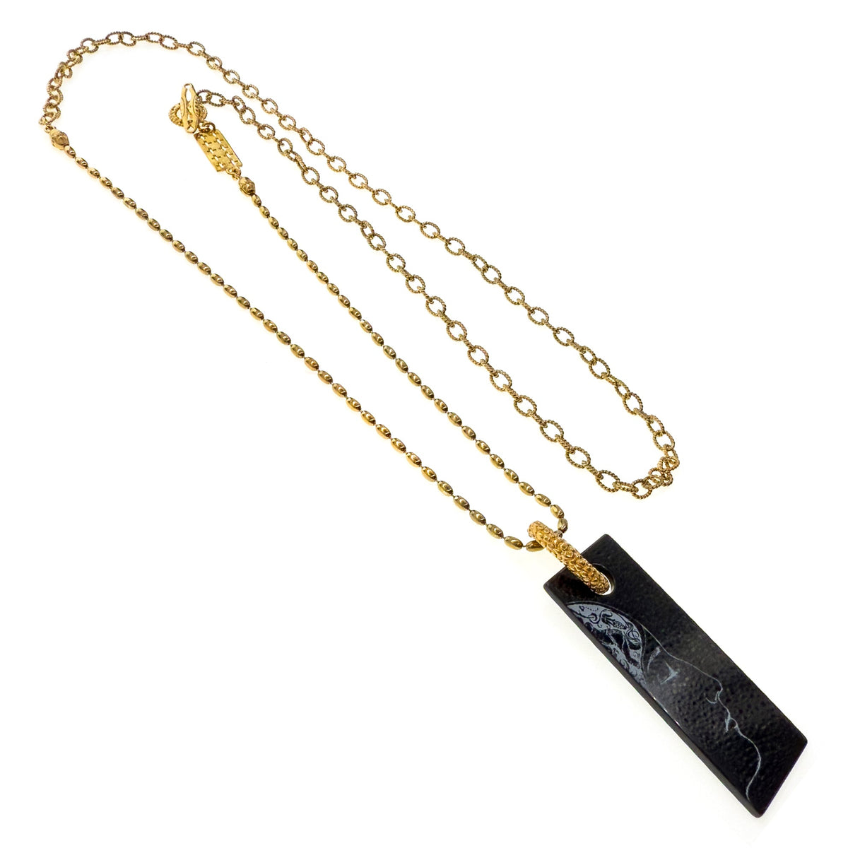 Face And Spiral Necklace Black – 18k Gold Plated – Gem Kingdom