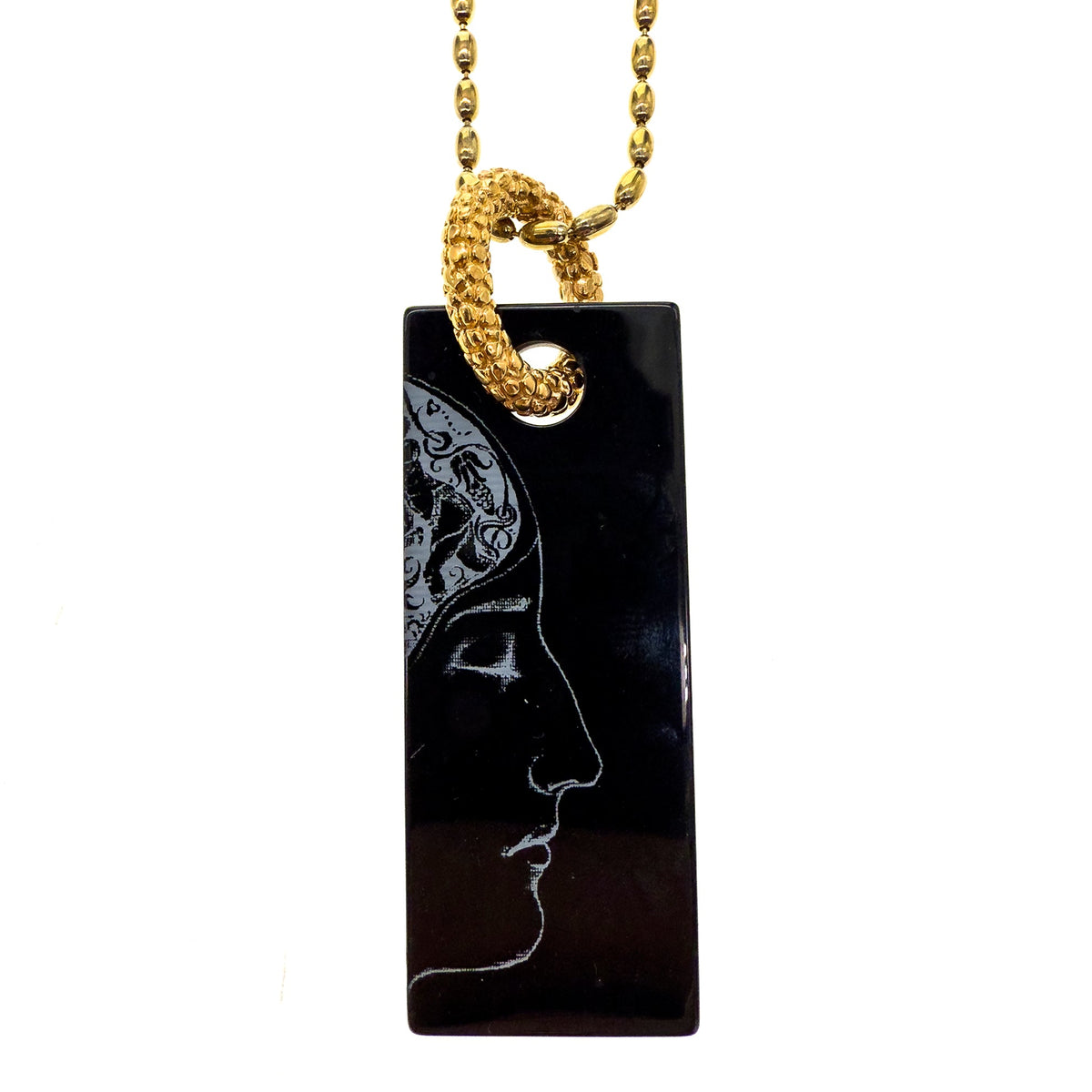 Face And Spiral Necklace Black – 18k Gold Plated – Gem Kingdom