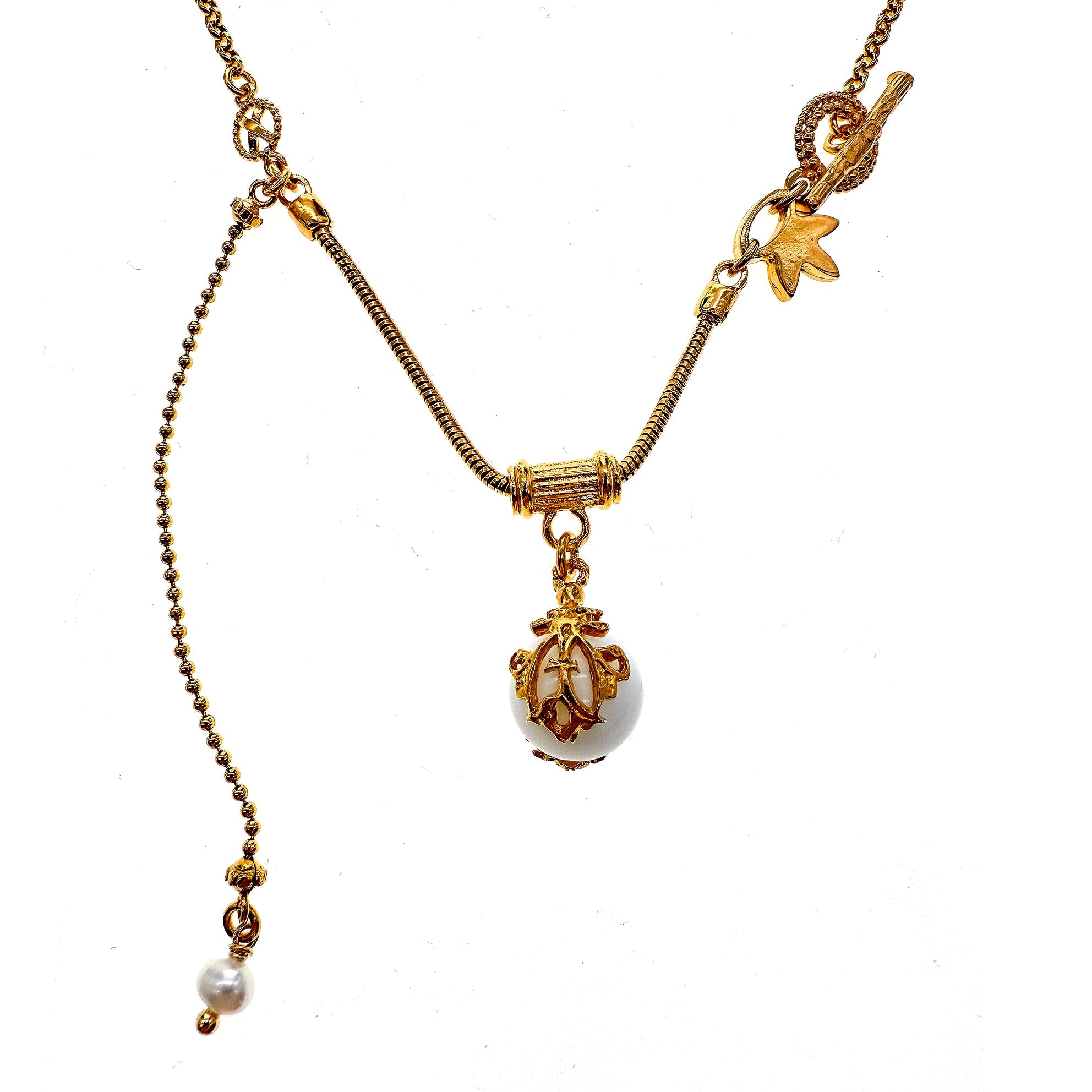White Orb Charm Necklace – Gold Plated – Gem Kingdom