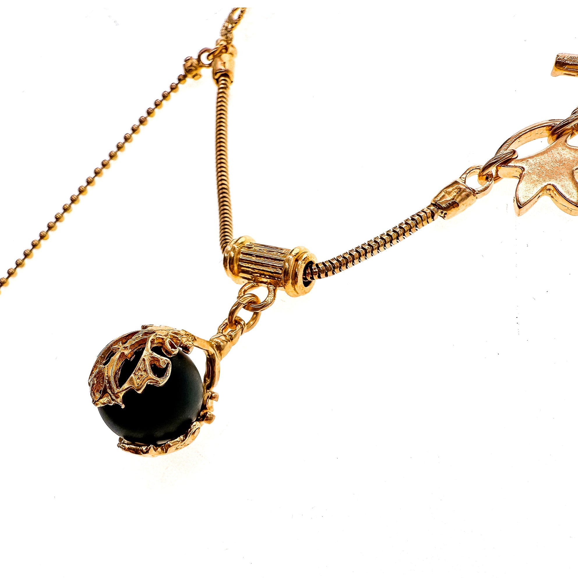 Black Orb Charm Necklace – Gold Plated – Gem Kingdom