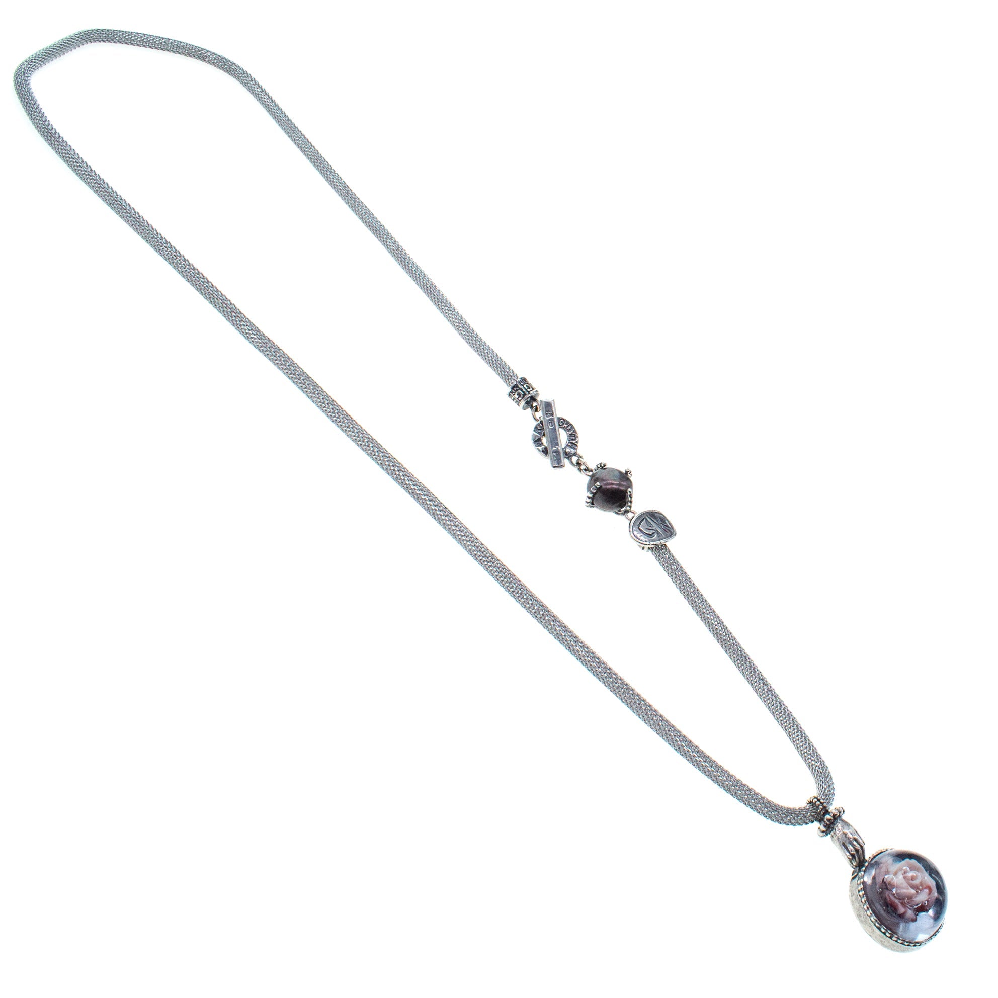 Resin Pink Rose Mesh Necklace – Sterling Silver – Gem Kingdom