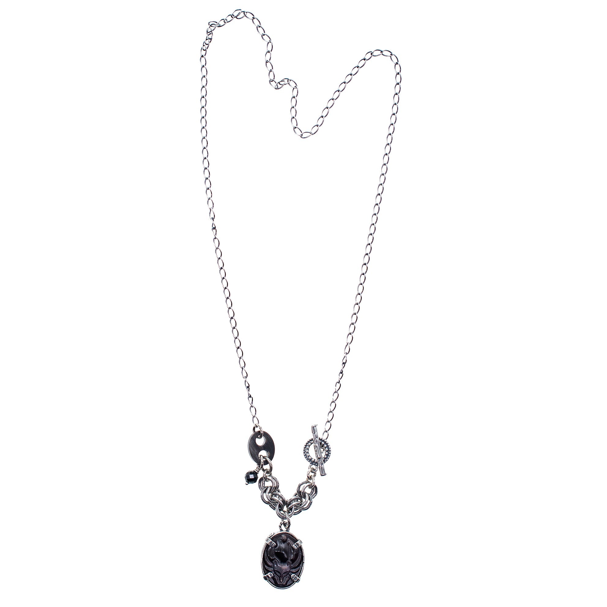 Black Mother Of Pearl Fox Cameo Pendant Necklace – Sterling Silver – Gem Kingdom