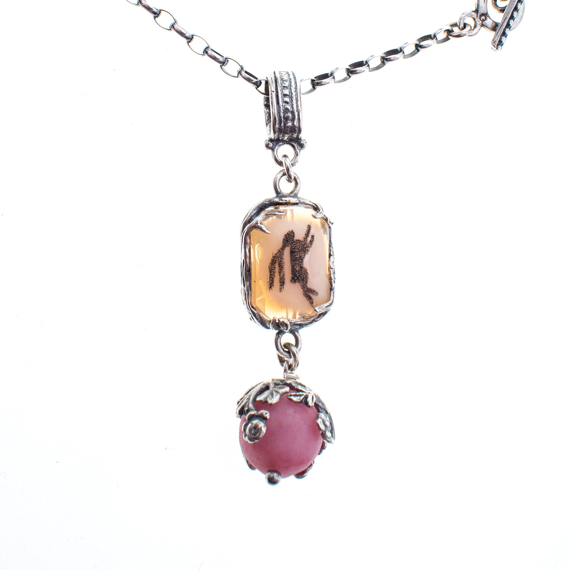 Pink Vintage Glass Hare Pendant Necklace – Sterling Silver – Gem Kingdom