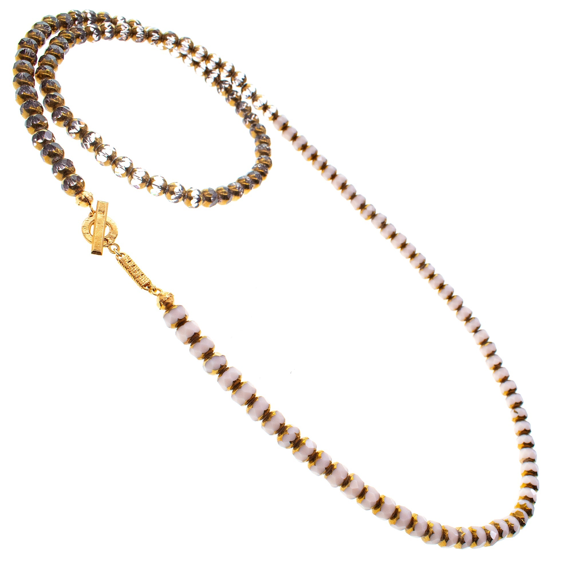White And Gold Vintage Glass Bead Necklace – Gold Plated – Gem Kingdom