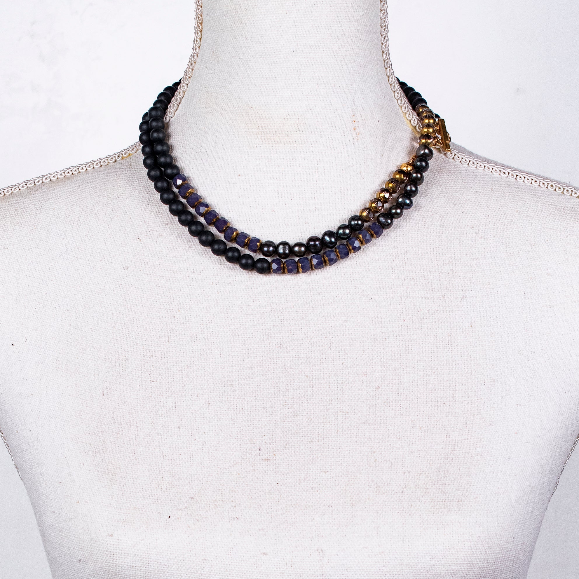 Black And Purple Multi-Bead Long Necklace – Gold Plated – Gem Kingdom