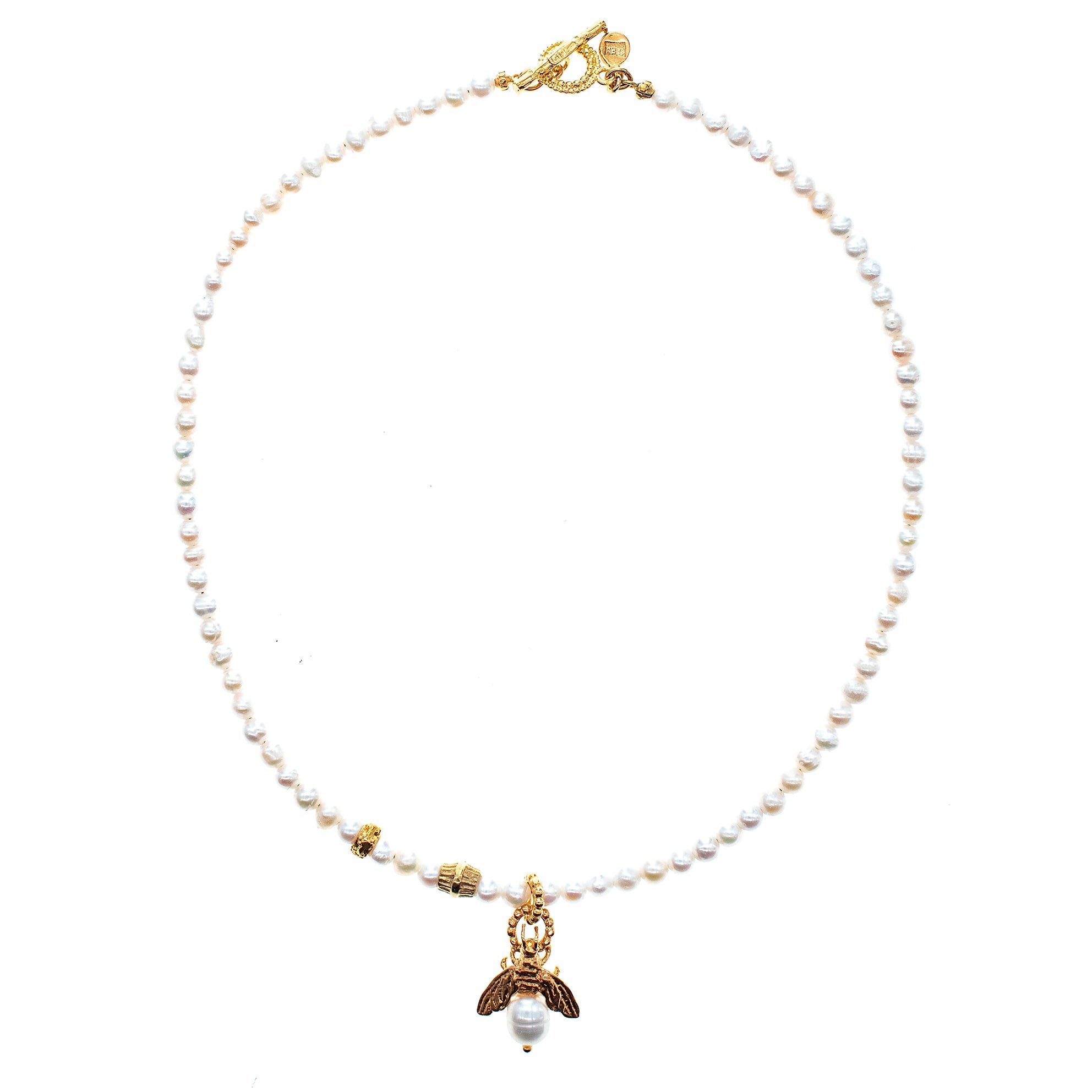 White Pearl Bee My Honey Necklace – Gold Plated – Gem Kingdom