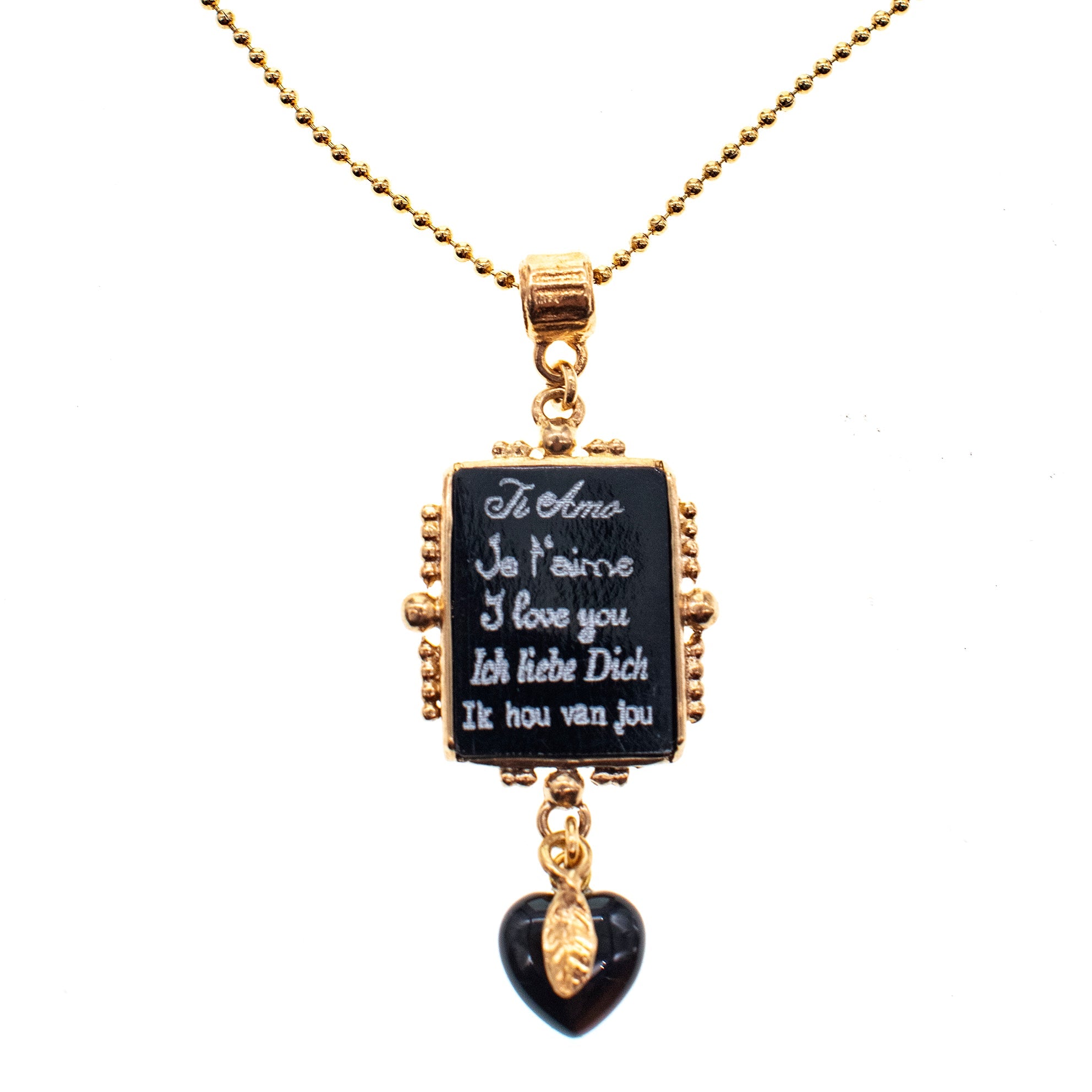 Black Love Letter Necklace – Gold Plated – Gem Kingdom