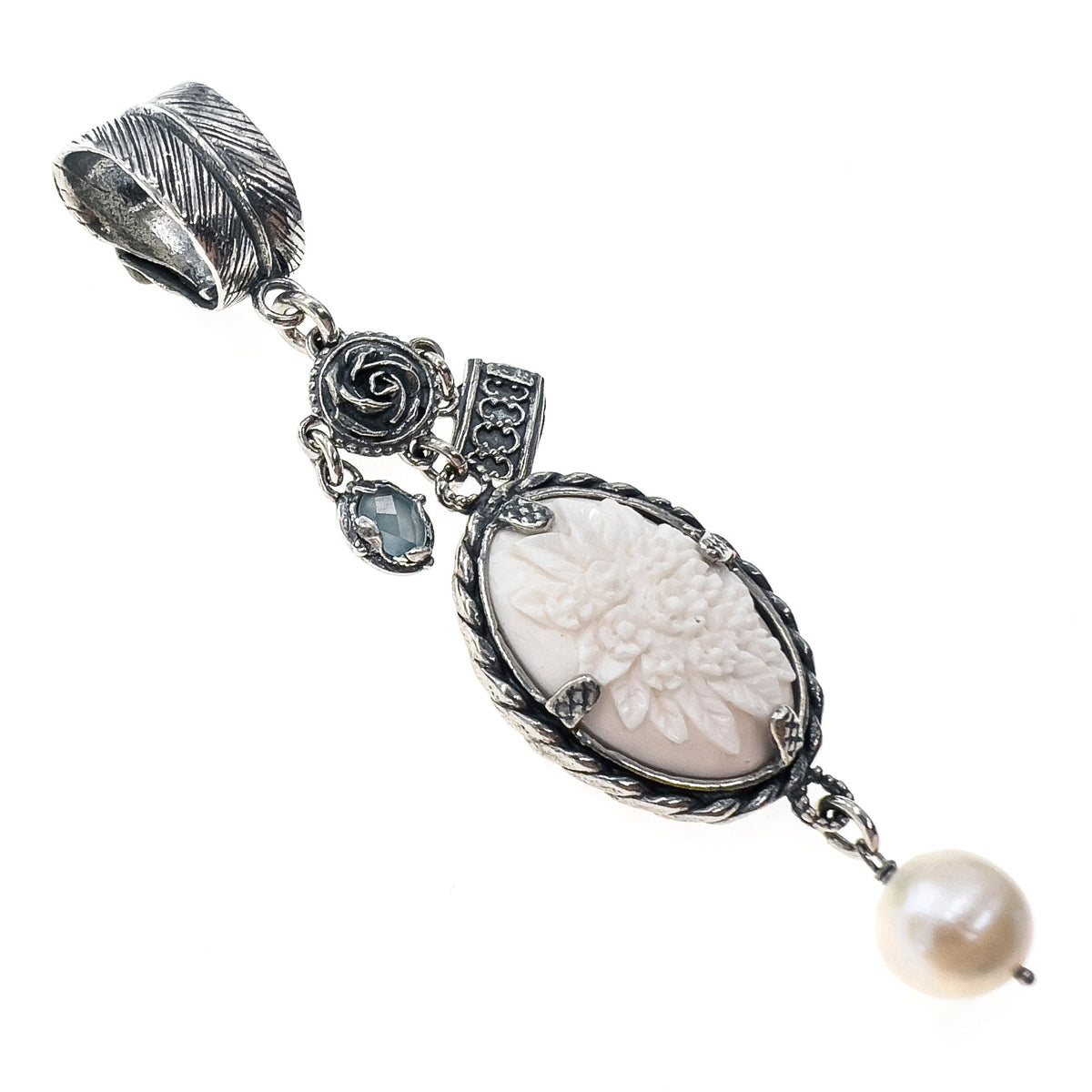 White Flower Cameo Pendant – Sterling Silver – Gem Kingdom