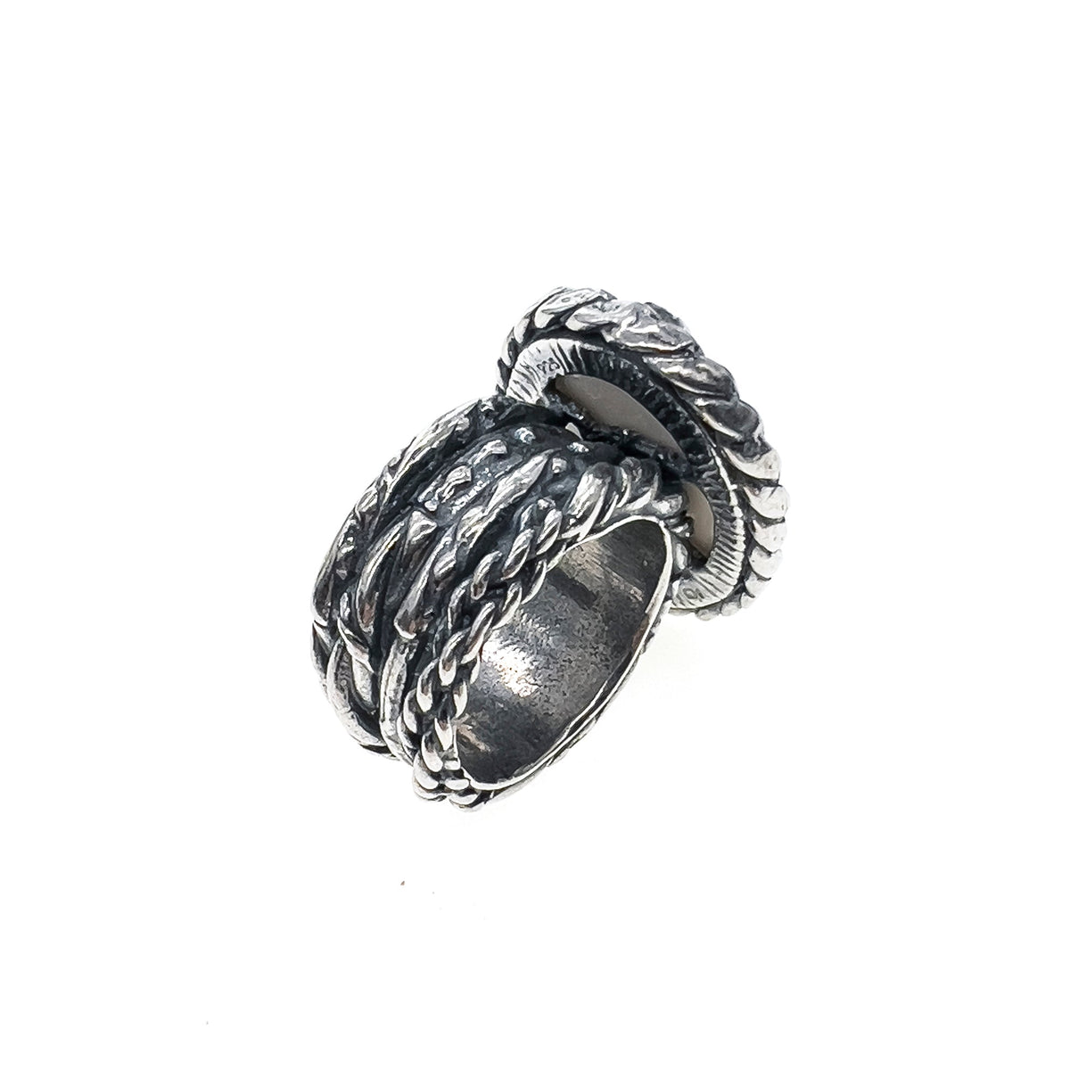 Wide Band Wolf Ring White – Sterling Silver – Gem Kingdom