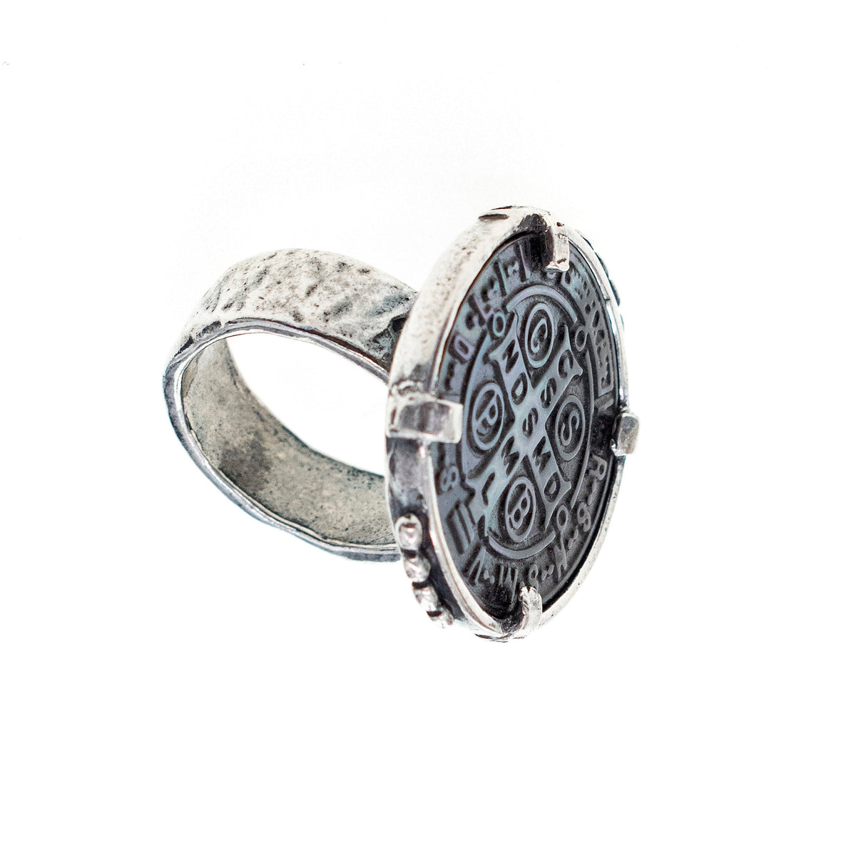 Sainte Bénédicte Medaillon Ring Zwart – Sterling Zilver – Gem Kingdom