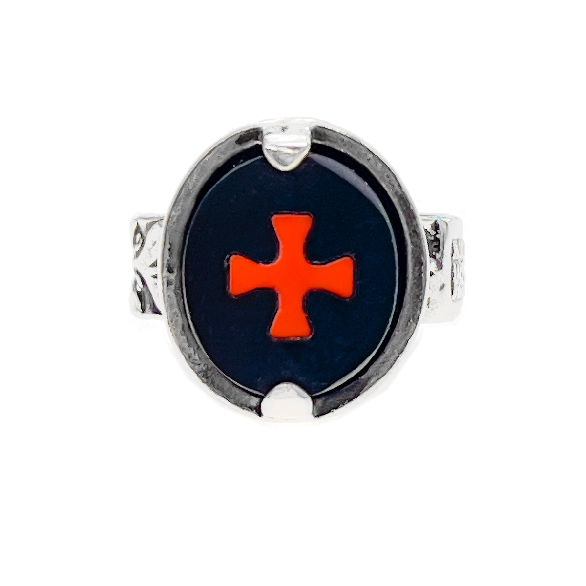 Red Cross Ring Black – Sterling Silver – Gem Kingdom