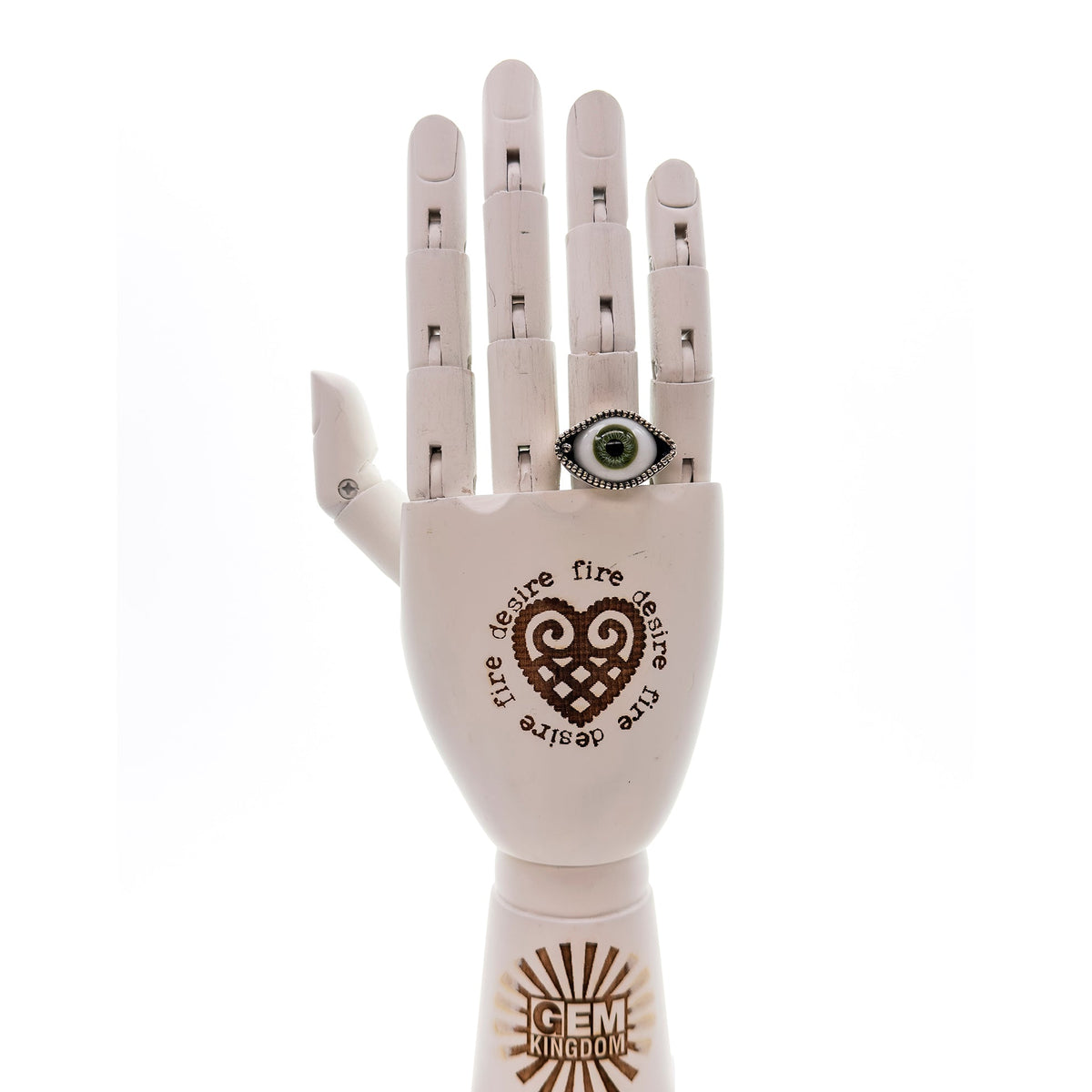 Medium Green Eye Love You Ring – Sterling Silver – Gem Kingdom