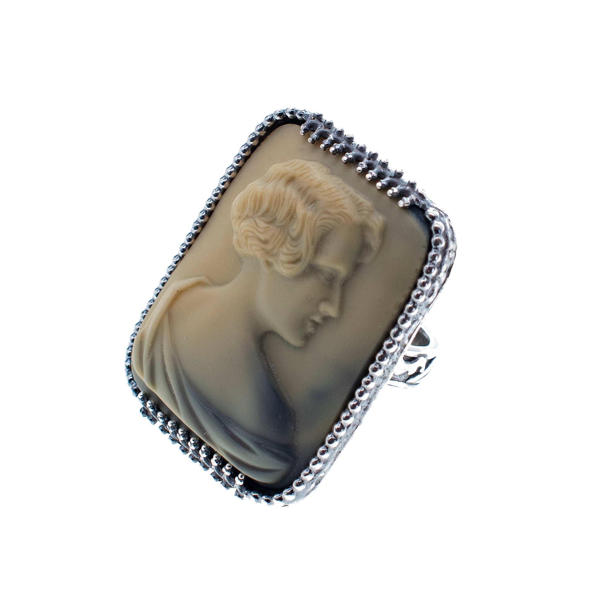 Green Vintage Cameo Ring – Sterling Silver – Gem Kingdom