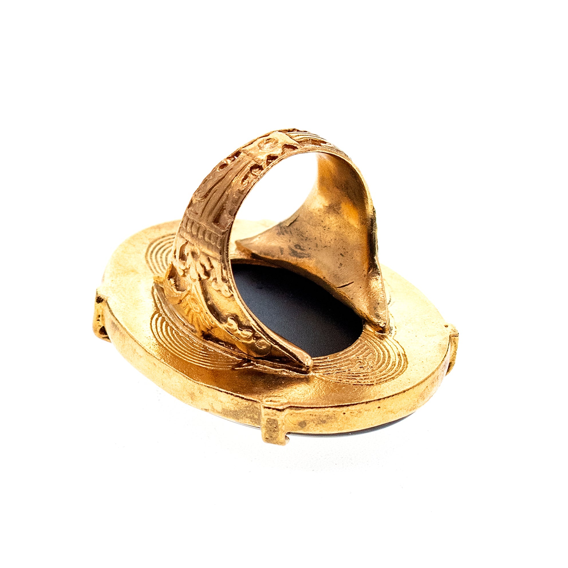 Black Intaglio Statement Ring – Gold Plated – Gem Kingdom