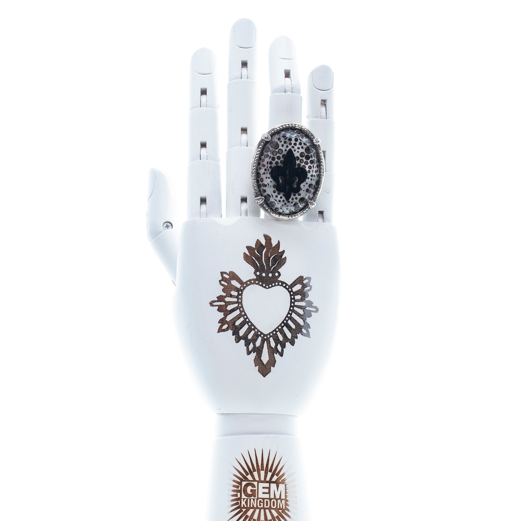 Fleur-De-Lis Oval Statement Ring – Sterling Silver – Gem Kingdom