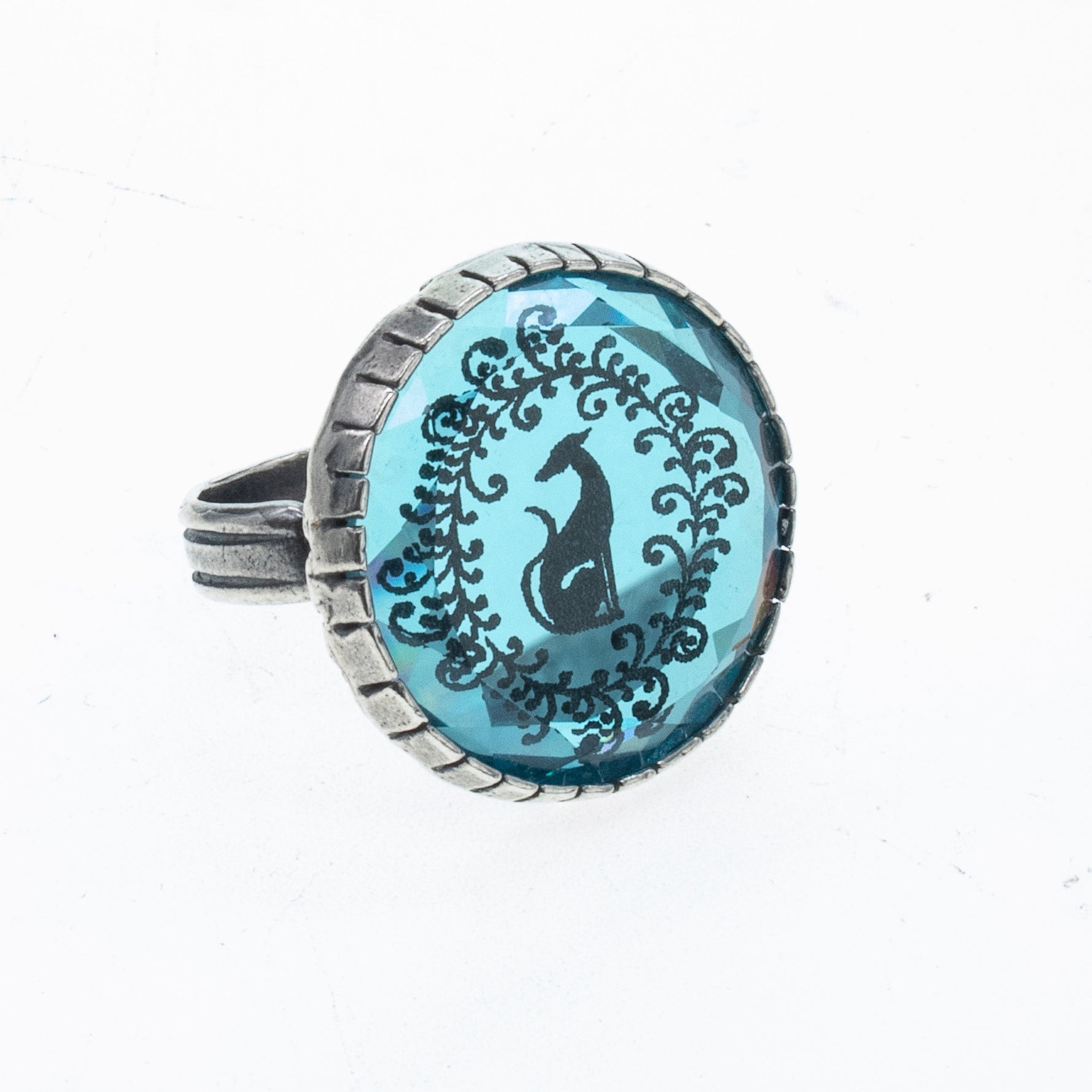 Blue Crystal Greyhound Statement Ring – Sterling Silver – Gem Kingdom