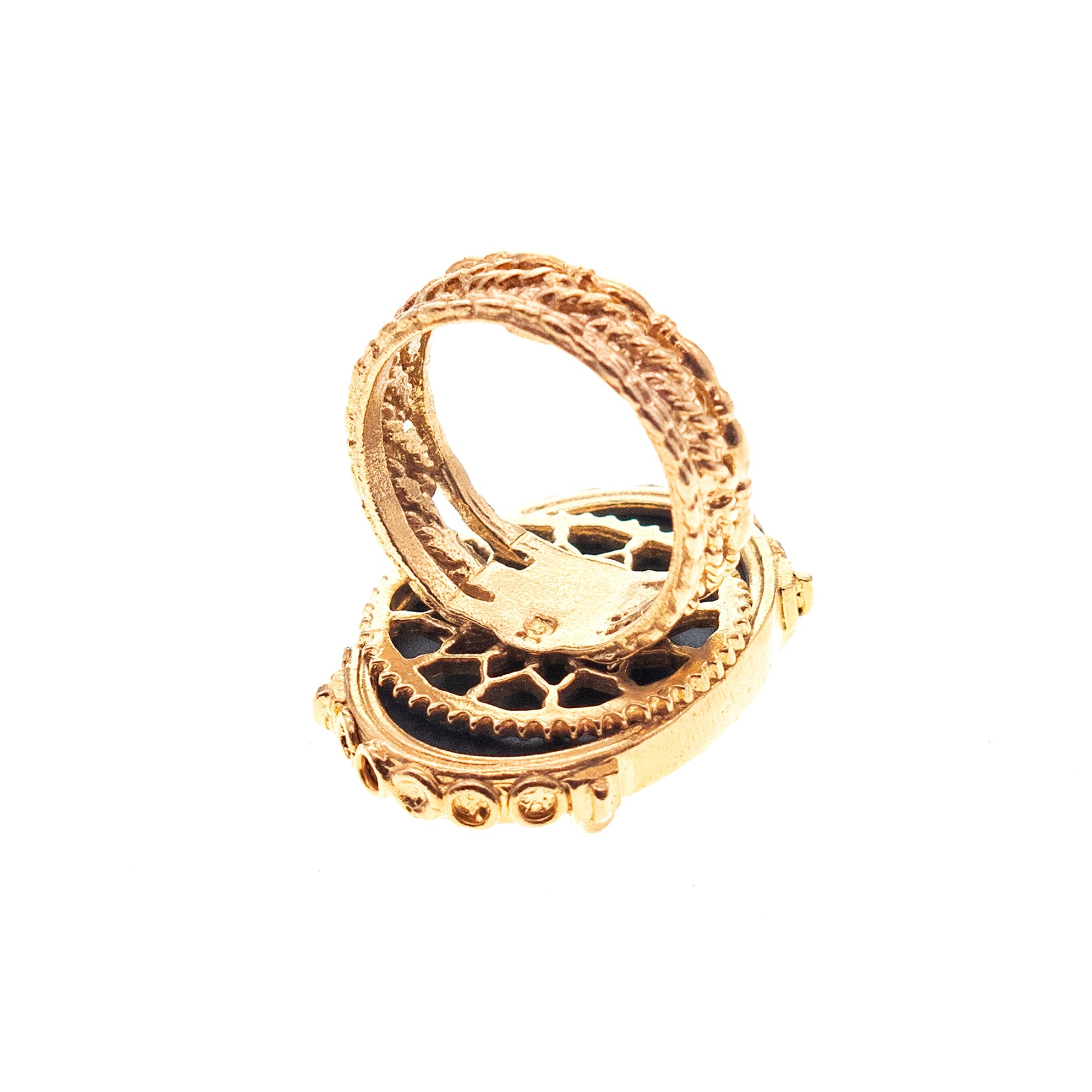 Picasso Engraved Mother Of Pearl Ring – Gold Plated – Gem Kingdom